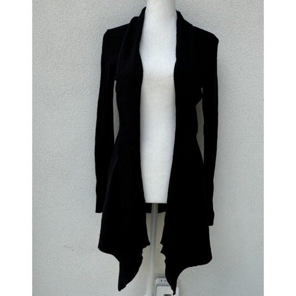 Firuze San Francisco Women's Wrap Sweater Black Ribbed Long Sleeve Size S Elegan - Picture 4 of 9